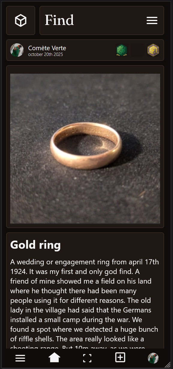 Finds Table | Screen shot of the app.